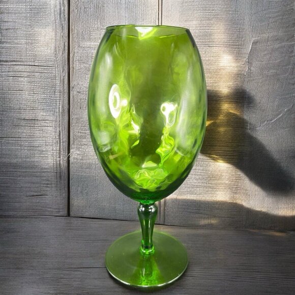 Tall Italian Empoli Glass Vase Footed Compote Hurricane Candle Holder Optic VTG - Picture 2 of 13